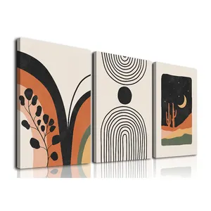 Boho Wall Art Set di 3 Room Decor metà secolo Modern Wall Art arte minimalista con cornice stampe su tela opere d'arte