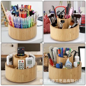 Wooden <b>Rotating</b> Pen Holder Round Stationery Storage Organizer For <b>Desk</b> Office Home Use - Product Image 1