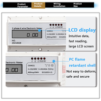 Wattmeter Listrik Din Rail untuk Konsumsi kWh, 380V 400V Tiga Fasa Empat Kabel, Pengukur Energi