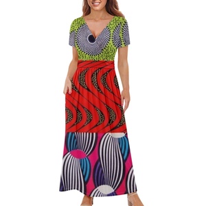 Vente en gros <span class=keywords><strong>Robe</strong></span> de mariée longue à manches courtes imprimée <span class=keywords><strong>wax</strong></span> africain Belles robes confortables a-ligne imprimées écologiques personnalisées pour femmes - Product Image 4