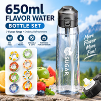 Bouteille d'eau de 650 ml avec capsules aromatisées, sans sucre, gourde de sport pour la gym, 7 capsules aromatiques pour bouteille d'eau, bouteille d'eau parfumée en Tritan