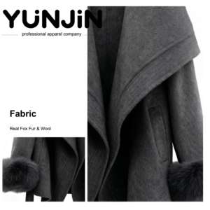 YUNJIN élégant noir Chic femmes Double face cachemire manteau d'hiver véritable fourrure de renard poignets vêtements d'extérieur en laine naturelle avec ceinture pardessus - Product Image 2