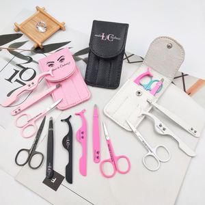 3pc Lash Applicator <b>Tool</b> Kit With Leather Pouch Wholesale Private logo Eyebrow Tweezer Applicator and Eyelash Scissors Set - Product Image 1