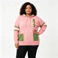 Pull à capuche en tricot jacquard à rayures roses brodé à manches longues pour femmes