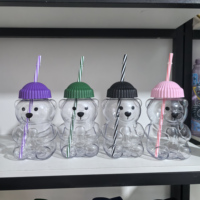 NEU 20oz Plastik-Bärenbecher Kinder-Wasserflasche Niedliche Bären-Plastikbecher BPA-frei Acryl Entzückende Kaltgetränkebecher für Getränke