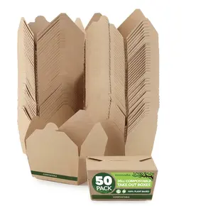 可堆肥纸纸板牛皮纸棕色食品取出容器一次性去午餐外卖盒