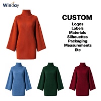 Robe pull longue en maille côtelée simple à col roulé WINDAY pour femme, idéale pour l'automne et l'hiver
