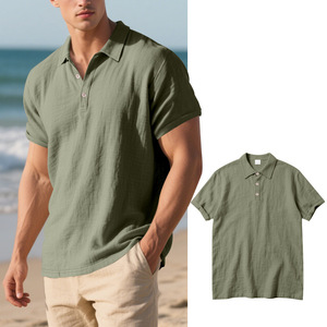 Men's Summer Tops Short-Sleeved Linen <b>Shirts</b> <b>Half</b>-<b>Button</b> Loose Breathable Casual <b>Shirt</b> with Lapel Collar - Product Image 6