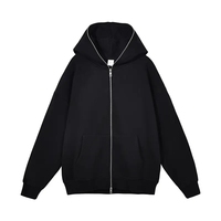 Sweat à capuche zippé intégral surdimensionné en molleton de coton vierge avec logo personnalisé et épaules tombantes pour homme