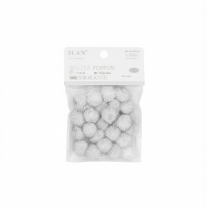 Ilan Bolita Pompom 1,0 cm couleur argent, environ 100 pièces pour la décoration artisanale - Product Image 1