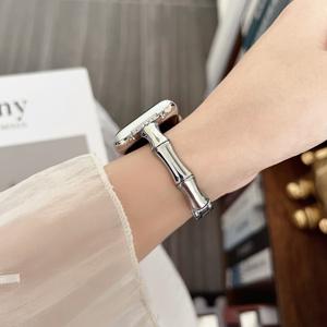 Pulsera de cadena de diamante de metal y bambú para <span class=keywords><strong>Apple</strong></span> <span class=keywords><strong>Watch</strong></span>, correas de reloj de 46mm y 49mm para IWatch Series 10 9 Ultra2 - Product Image 4