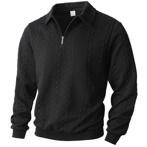 Sudadera de punto jacquard para hombre con cuello con cremallera, estilo casual deportivo, manga larga, frente semiabierto, para otoño e invierno - Product Image 3