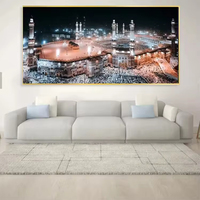 Impression en gros d'affiches représentant les paysages islamiques de la Mecque, peintures sur porcelaine cristalline pour décoration murale, peintures à l'huile islamiques