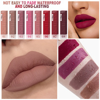Rouge à lèvres liquide mat en tube carré, 8 couleurs, imperméable, longue tenue, application facile, anti-transfert, gloss à lèvres, vente en gros