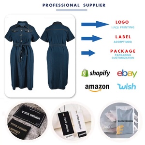 Robes en jean grande taille pour femmes 2025 – Robes décontractées à manches courtes et col rabattu, robes longues maxi en jean avec ceinture - Product Image 4