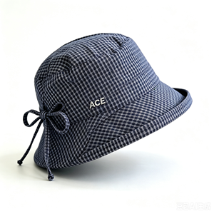 Chapeau Bob Unisexe à Carreaux avec Nœud Latéral et Cordon Réglable, Protection UV, Large Bord, Broderie 3D Personnalisée ACE, en Polyester, pour la Pêche - Product Image 6