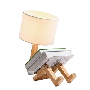 JJC Robot Shape Wooden Table Lamp E27 Lamp Holder 110-240V Modern Cloth Art Wood Desk Table Light Parlor Indoor Study Light