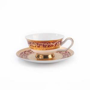 Juego de tazas de café, té, té, cristal, etíope, borde dorado, con patrón de flores - Product Image 1