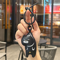 Cool dessin animé chat PU cuir porte-clés Animal étoile fleur doigt moyen sac pendentif accessoires
