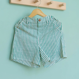 Shorts pour femmes en coton délavé respirant à rayures vertes, taille mi-haute élastique, style décontracté - Product Image 3