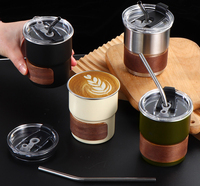 Beauchy Tasse à eau en acier inoxydable à paroi simple de 300 ml, gobelet réutilisable pour bière, tasse de voyage en métal avec support en bois et couvercle