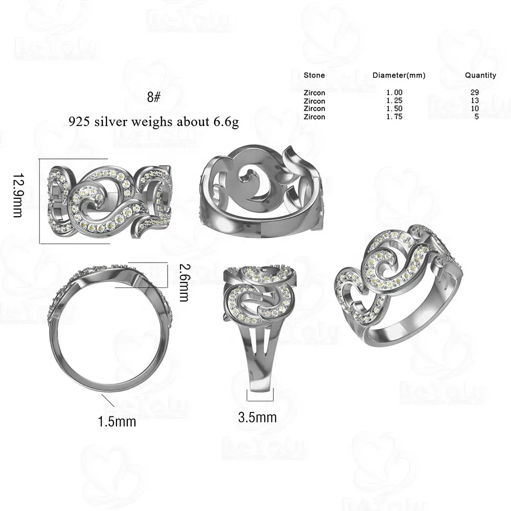 Encaracolado design cz nuvens anel mulheres, espiral em forma de coração anel de casamento par