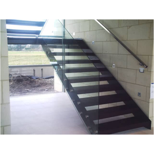 <span class=keywords><strong>Escalier</strong></span> élégant à double poutre avec marches en chêne et rampe en acier inoxydable pour intérieur - Product Image 3