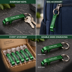 Porte-clés décapsuleur en aluminium anodisé vert personnalisé pour événements d'équipe, fabrication OEM ODM - Product Image 3