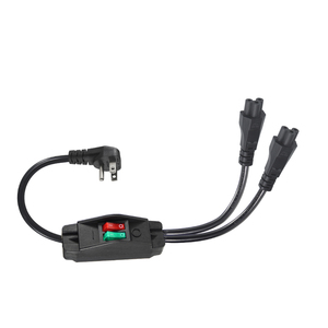 Flexible Y-Type Power Splitter Cable NEMA 5-15P Flat Angled <b>Plug</b> Dual IEC C5 <b>With</b> Inline Dual LED <b>Switches</b> 13A 125V - Product Image 1