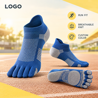 Chaussettes plates de course athlétiques à cinq orteils, bleues, respirantes, en maille, avec séparation des orteils, gestion de l'humidité et maintien du talon