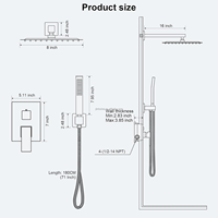 Ensemble de robinetterie de bain avec douchette à main encastrée murale en laiton et acier inoxydable 304, finition céramique noire, pommeau de douche carré, pour Canada et États-Unis