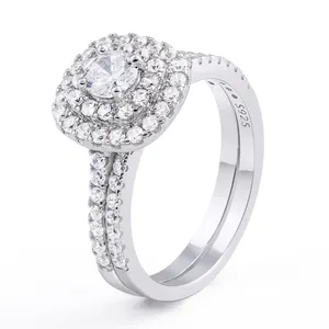 Wholesale OEM/ODM Custom 925 Sterling Silver Platinum Plated Cubic Zircon Wedding Ring