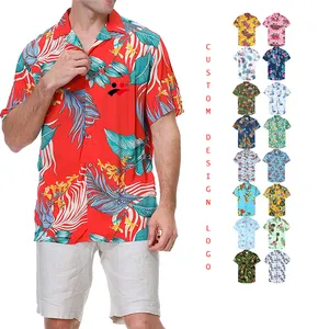 Hot Selling 10 MOQ Custom Summer Short Sleeve With Button Hawaii Men's Shirts Plus Size 6xl Printed Shirts Aloha Shirt
