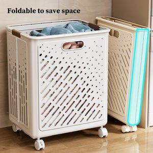 Large Capacity 60L Collapsible Plastic <strong>Laundry</strong> Hamper with Universal <strong>Wheels</strong> Breathable Bathroom Storage <strong>Basket</strong> - Product Image 6