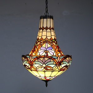Lustre personnalisé LongHuiJing de style baroque Tiffany avec abat-jour en verre teinté - Product Image 1