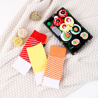 Chaussettes personnalisées en gros, design OEM, boîte cadeau, chaussettes amusantes en forme de sushi, chaussettes jacquard, chaussettes habillées pour femmes, chaussettes mi-hautes pour cadeau d'anniversaire