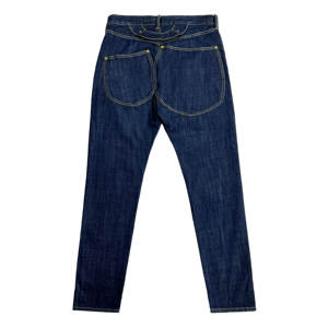 YAXI مخصص قطن أزرق غامق جينز مستقيم للرجال عالي الجودة جيب خلفي كبير كلاسيكي تصميم جديد زر مغسول مباشر - Product Image 2