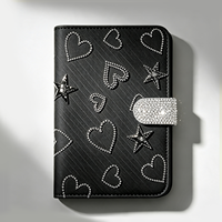 Carnet à couverture rigide YALONG YLA5R014 A5 en similicuir avec strass en forme de cœur et d'étoile, fermeture à pression, vente en gros