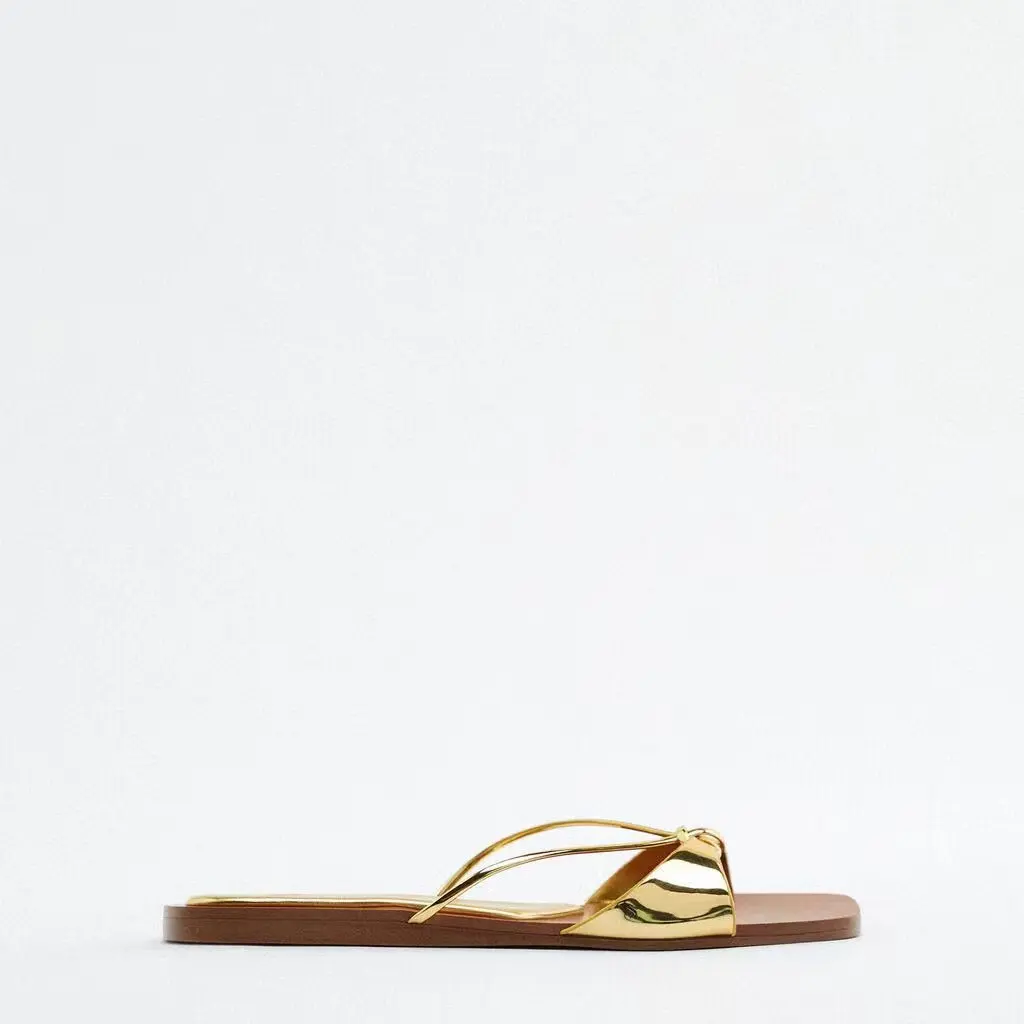 2022 summer gold open-toe French women's flat beach sandals