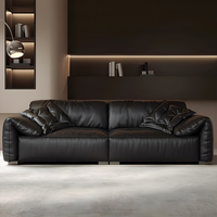 Deep Wide Comfortable Soft 3-Sitzer Sofa garnitur Möbel Italienisches Luxus Schwarz Schnitts ofa aus Leder für Büro und Zuhause