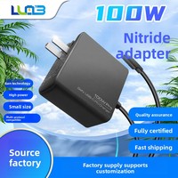 Adaptateur secteur PD 100W GaN ignifuge, câble de charge haute puissance, chargeur universel pour tablette, entrée 110-240V, 2 ports Type-C compatibles avec plusieurs appareils