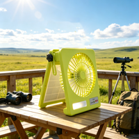 Ventilateur solaire portable avec panneau solaire, ventilateur rechargeable avec lumière LED - rechargeable par USB, pliable pour le camping en plein air