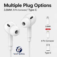 Écouteurs filaires semi intra-auriculaires avec connecteur 3,5 mm / Type-C / 8 broches, contrôle intégré, microphone intégré, câble de 1,2 m