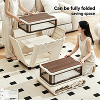 Table de Chevet Pliante Portable avec Tiroir de Rangement, Chariot de Rangement à Plateau en Bois Transparent, Organisateur pour Maison et Bureau