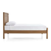 Lit plateforme moderne de luxe en bois massif, taille King ou Queen, style doux avec revêtement en similicuir, chêne et pin, pour usage domestique