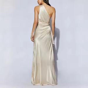 Robe de Soirée Élégante et Modeste en Satin, Coupe Droite, Taille Fine, Épaule Unique, Sexy, pour Bal de Promo, Vente en Gros Personnalisée - Product Image 4