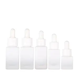 wholesale 5ml 10ml 15ml 30ml 50ml transparent china factory price square shoulder dropper bottle with white drop