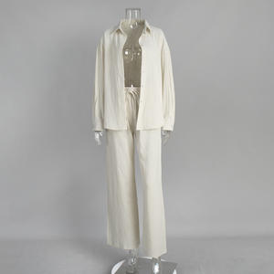 Printemps et été nouveau <span class=keywords><strong>lin</strong></span> sur chemise <span class=keywords><strong>pantalon</strong></span> ample chemise à manches longues costume décontracté femmes - Product Image 4