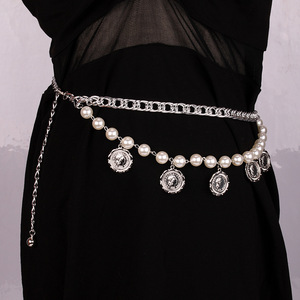 Cadena de cintura con colgante de moneda estilo retró y perlas de imitación, accesorio de moda para mujer, estilo hip hop, para fiesta - Product Image 1