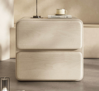 Mesa de Noche Moderna Minimalista sin Tiradores con Dos Cajones y Superficie de Madera, Mesa Auxiliar para Dormitorio con Almacenamiento